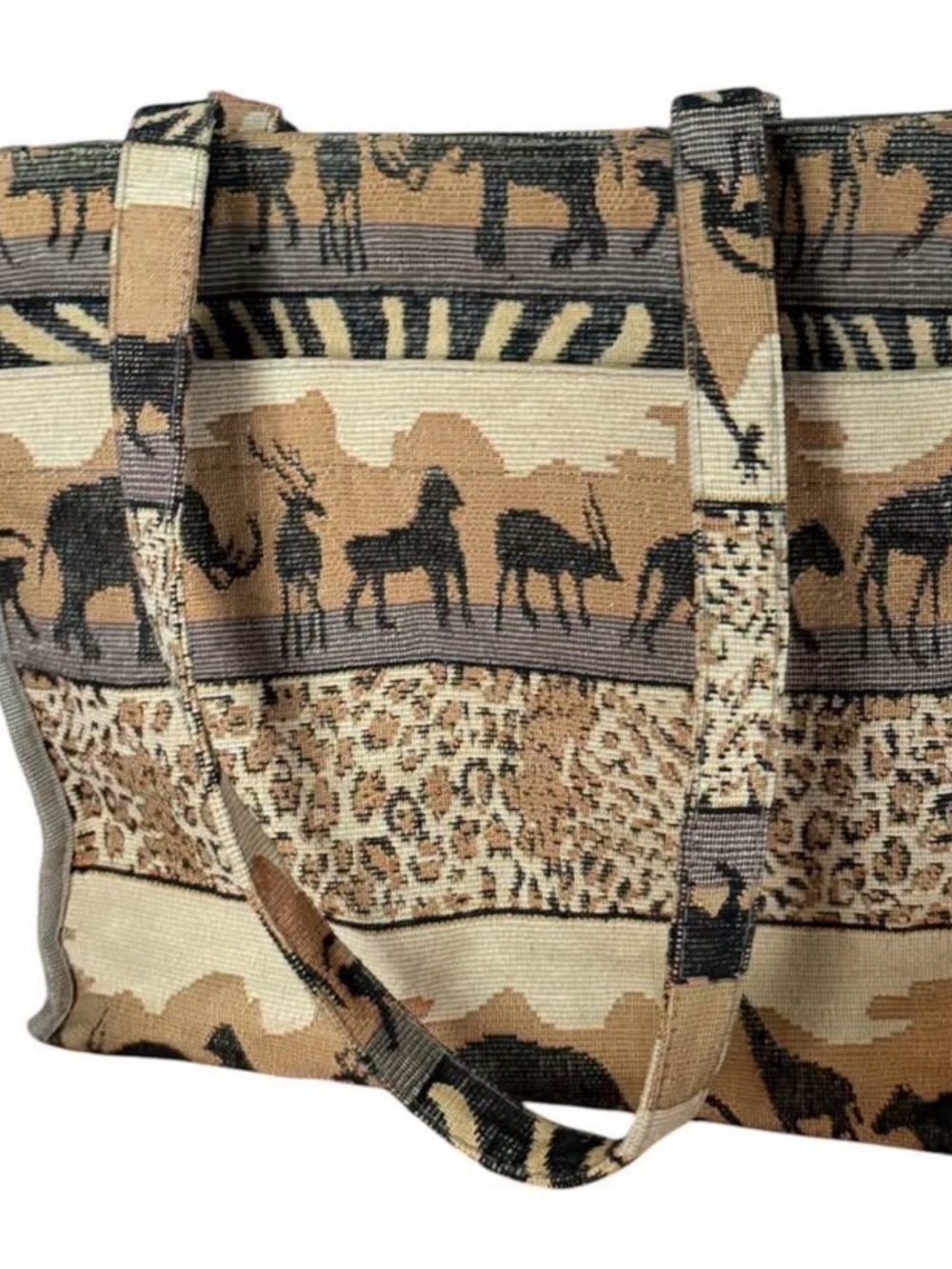 Jade Safari-Print Canvas Tote in Tan and Brown